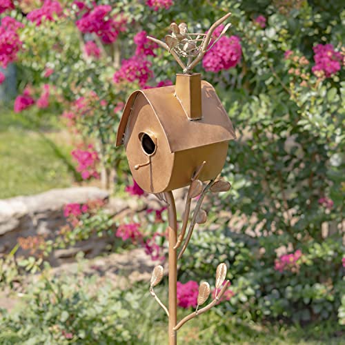Large Copper Colored Birdhouse Garden Stakes (Oval Shape)