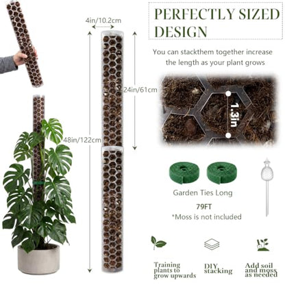 4 Pack 24 Inch,Self Watering Plastic Moss Pole for Monstera - size: 4-pack - 24 inches - with watering can