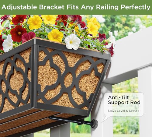 Y&M 30'' Large Window Box Railing Planter with Coco Liner, Outdoor Window Flower Boxes Over The Railing Planter Boxes Deck Fence Porch Patio Planter-2 Pack - size: Flower 30in 2p