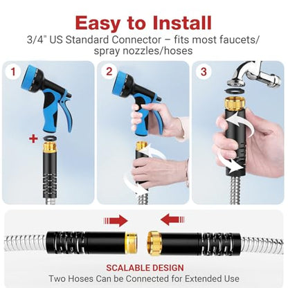 Lefree 100ft Metal Garden Hose with Upgraded Leak‑Proof Rubber Sleeve - color: Silver, size: 100FT