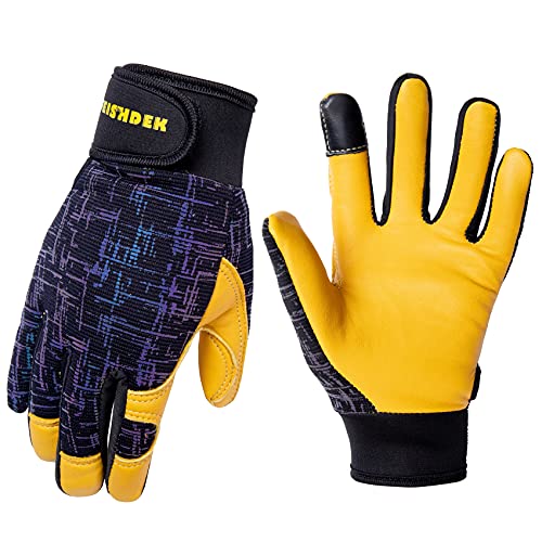 Kids Genuine Leather Work Gloves Age 2-12, Touchscreen, Reflective - color: Black, size: Medium (6-9 Years Old)