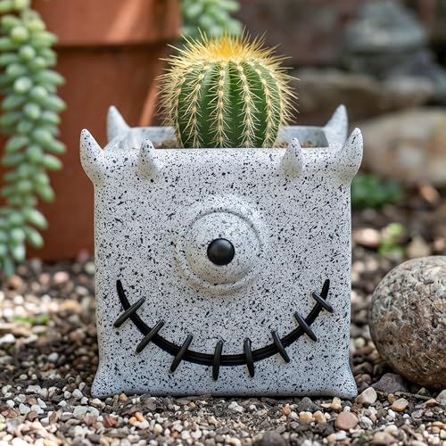 Halloween One-Eyed Monster Resin Planter Pot for Indoor Plants - color: Gray-b