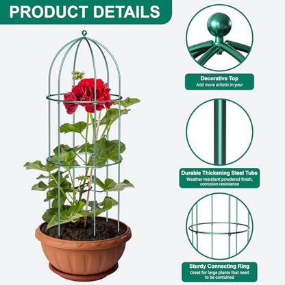 DoCred 3 Pack Peony Cage, 17.7" x 47.2" Metal Plant Support Garden Trellis - color: Deep Green, size: 47.2"H x 17.7"W/3PC