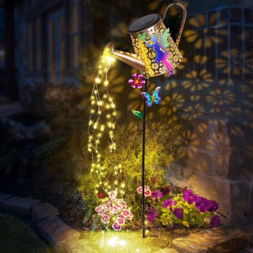 Fairy Solar Watering Can Light,Garden Decor Gifts for Mom Grandma Large - color: Fairy-Blue
