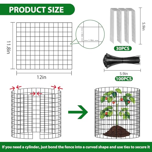 30 Pcs Wire Plant Protector Cages,11.8"x12" w/ Zip Ties & U Stakes