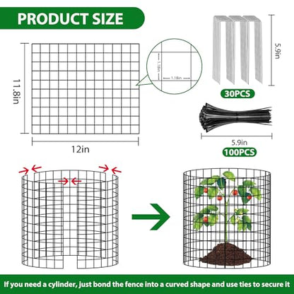 30 Pcs Wire Plant Protector Cages,11.8"x12" w/ Zip Ties & U Stakes