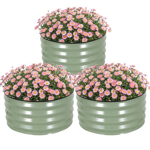 3-Pack Round Raised Garden Bed Outdoor 2x2x1ft Planter Box, PeaGreen - color: Pea Green, size: 2x2x1ft (3 PCS)