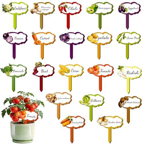 Konsait 20 Pack Wooden Vegetable Plant Labels for Outdoor Garden Waterproof Plant Name Stakes for Seed Labels Vegetable Garden Supplies,20 Styles