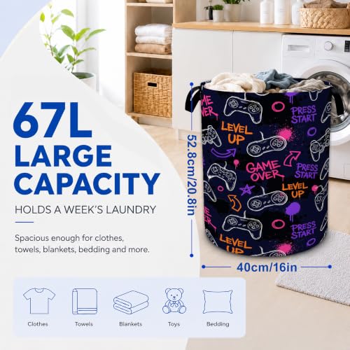 Video Game Laundry Basket,Gamer Controller Collapsible Laundry Hamper with Handles, Waterproof Oxford Cloth Clothes Storage Bin for Bedroom Bathroom Nursery, 20 x 16 in - color: Video Game, Gamer Controller