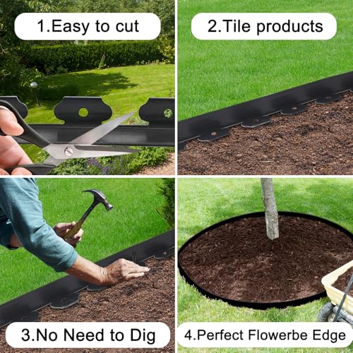 JERIA 2 Inch Tall 33 FT Garden Edging Kit with 45pcs Spikes, Plastic Edging for Landscaping - size: 2IN x 33FT