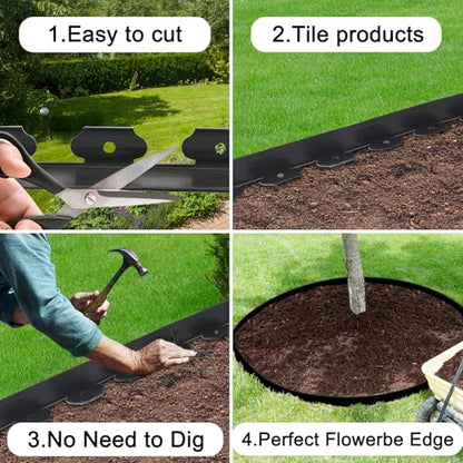 JERIA 2 Inch Tall 33 FT Garden Edging Kit with 45pcs Spikes, Plastic Edging for Landscaping - size: 2IN x 33FT