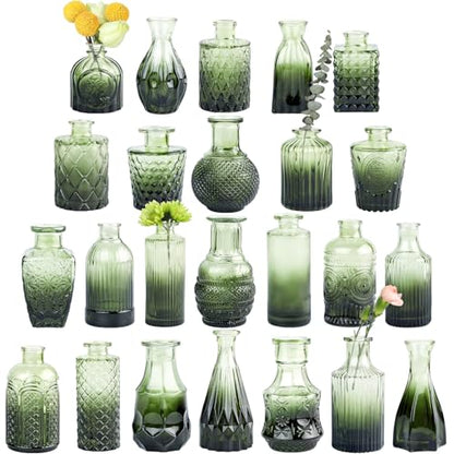 TBWIND 24pcs Green Glass Bud Vases Set - color: Green-24pcs, size: 24Pcs