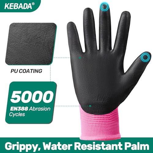 Kebada W1 Safety Work Gloves Women, Touchscreen, PU Coated, 12 Pairs, Pink - color: 12 Pairs-pink, size: Small