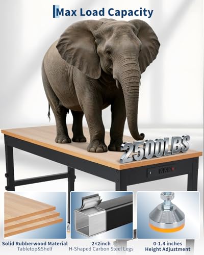 72 Inch Adjustable Workbench, 2500 LB Load Capacity - size: 72x24 + Legs