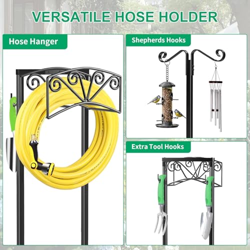 TomCare Garden Hose Holder, Heavy Duty Water Hose Hanger for 160FT Hose - color: Matte Black, size: 15″ W