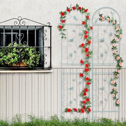 2 Pack 86.5" x 19.7" Metal Garden Trellis for Climbing Plants, Green - color: 2 Pack - Arched - 86.5" x 19.7"-Green