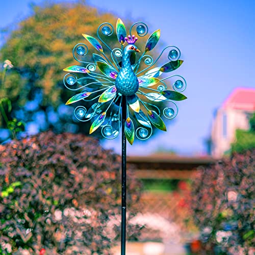 58" Peacock Wind Spinner,Metal Double Wind Sculpture - color: A-1-peacock