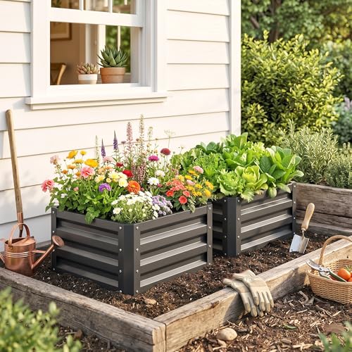 Outsunny 2 Piece 2' x 2' x 1' Galvanized Raised Garden Bed, Dark Gray - color: Gray