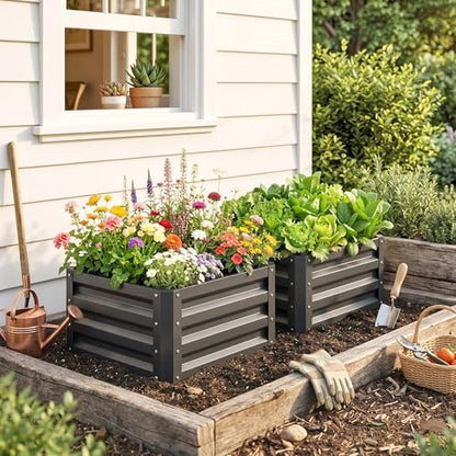 Outsunny 2 Piece 2' x 2' x 1' Galvanized Raised Garden Bed, Dark Gray - color: Gray
