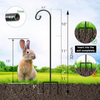 FEED GARDEN 32" Small Shepherd Hooks for Outdoor,Adjustable Decorative Garden Hooks for Solar Lanterns, Hanging Plants, Wind Chimes & Garden Decor, 2 Pack