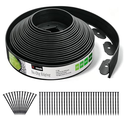 Anleolife 40FT NO-DIG Garden Landscape Edging with 48 Spikes, 2IN Black - style: 40FT+48pcs Anchoring Spikes