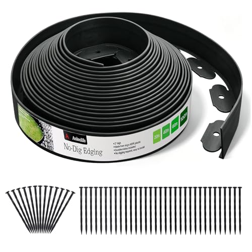 Anleolife 40FT NO-DIG Garden Landscape Edging with 48 Spikes, 2IN Black - style: 40FT+48pcs Anchoring Spikes