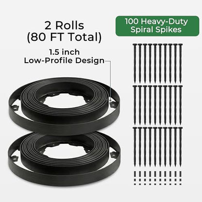 Gardzen 1.5" x80' Landscape Edging Kit with 100 Spikes - size: 80ft