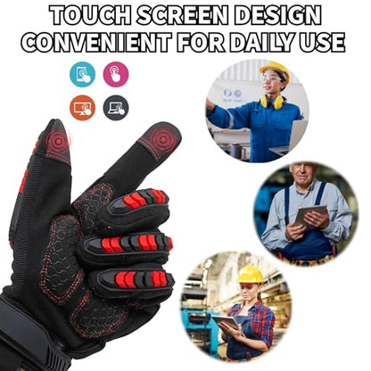 Work Gloves Men,Anti-Vibration Mechanic Glove,Red+Black,Extra Large - color: Red+black, size: X-Large