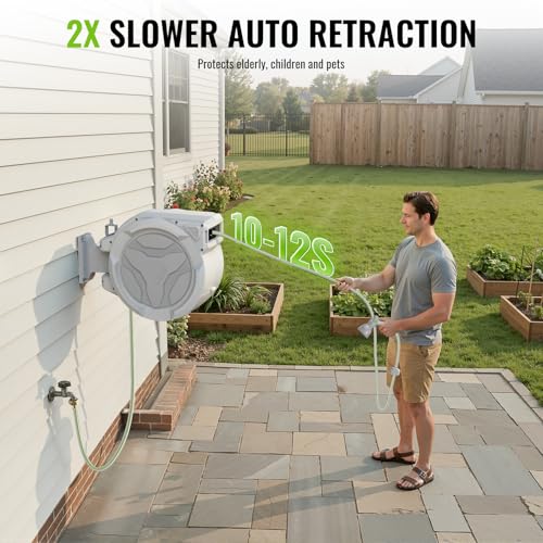 Etoolab Retractable Garden Hose Reel 100ft x 1/2 in with 10 Spray Nozzle - color: White