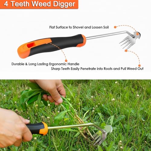 3 Pack Weed Puller Tool Set, Stainless Steel Weeding Tools for Gardening