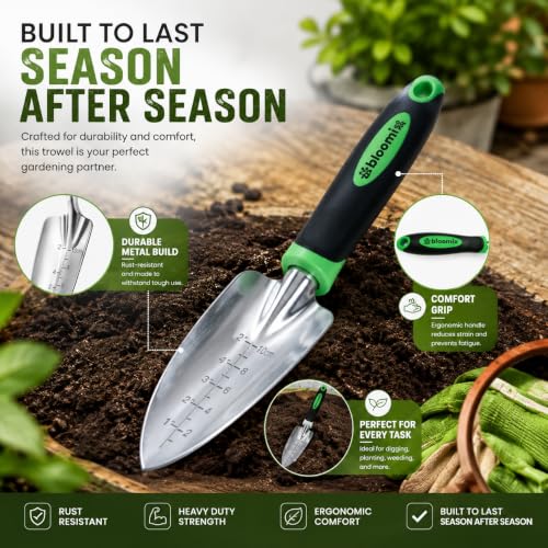 Bloomix Set of 3 Stainless Steel Gardening Tool Set – Hand Cultivator, Transplanter & Trowel with Soft-Grip Ergonomic Handles – Durable Garden Kit for Digging, Planting and Soil Care Green & Silver - color: Green & Silver