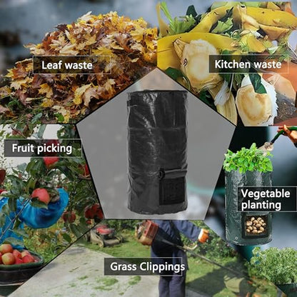 Compost Bin Bags 34 Gallon Garden Compost Bags Outdoor Reusable,Organic Waste Garden Yard Compost Bag Collapsible Leaf Lawn Bags Gardening Container (Black 4pcs) - color: Black 4pcs