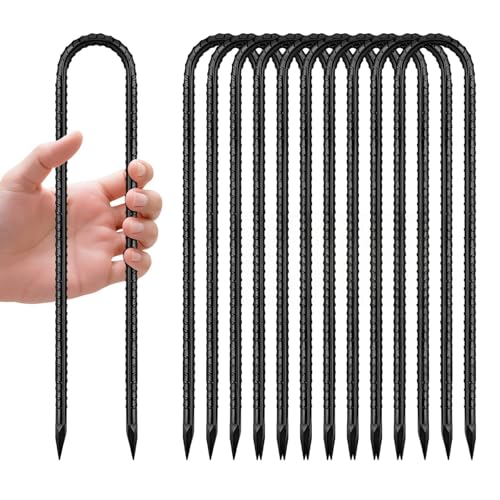12 Inch Rebar Stakes, U Hook Ground Stakes 10 Pack Black Ground Anchors for Tent Heavy Duty for Plants Anti-Rust Landscape Fabric Artificial Turf - color: U-HOOK-Black-6mm, size: 10pcs