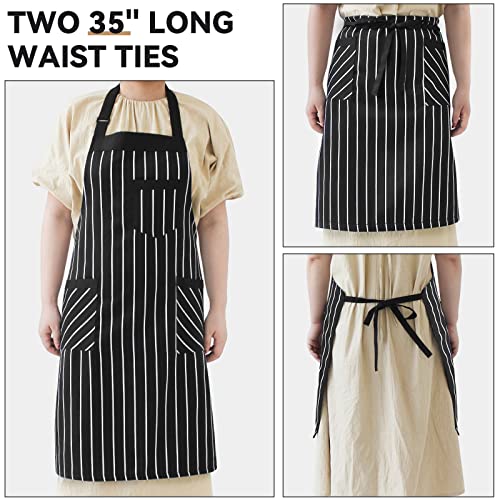NLUS 2 Pack Cooking Aprons for Women with Pockets Adjustable Kitchen Bib Aprons for Women Men Chef, Black/White Stripe (Black/White Stripes) - color: Dark Black/White-2