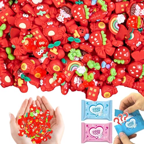 50 Pcs Red Series Mystery Mini Resin Blind Bag – Cute Tiny Figurines for Collecting, DIY Crafts, Dollhouse Decor, Christmas Stocking Stuffers & Holiday Surprise Gifts - color: Red