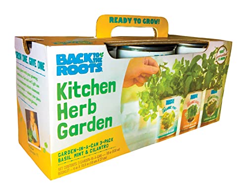 Back to the Roots New Kitchen Garden Complete Herb Kit Variety Pack of Basil, Mint, and Cilantro Seeds