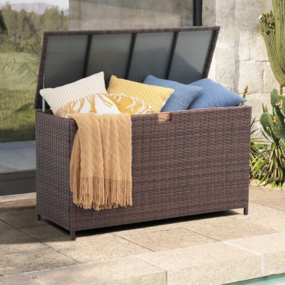 Super Patio 120 Gallon Wicker Outdoor Storage Box w/Waterproof Liner, Brown