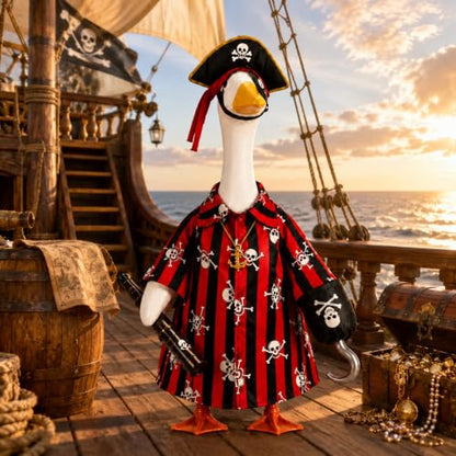 Halloween Porch Goose Outfit, Pirate Costume for 23-Inch Lawn Statue - color: Pirate