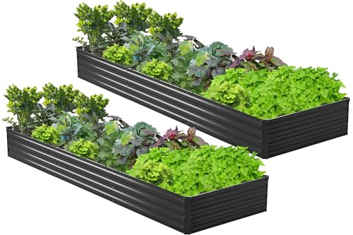 2PCS 12x3x1ft Galvanized Raised Garden Bed,Outdoor Planter Box Metal Patio Kit Planting Bed for Vegetables Flowers Herb,Black - size: 12x3x1(2PCS), style: Black
