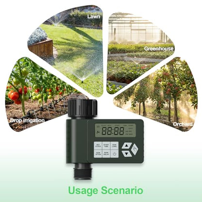 Hose Faucet Water Timer for Outdoor Garden, Ortis Programmable Sprinkler Timer with Rain Delay/Manual/Automatic Mode, IP67 Leak-Proof Design for Lawn Yard, 1 Outlet
