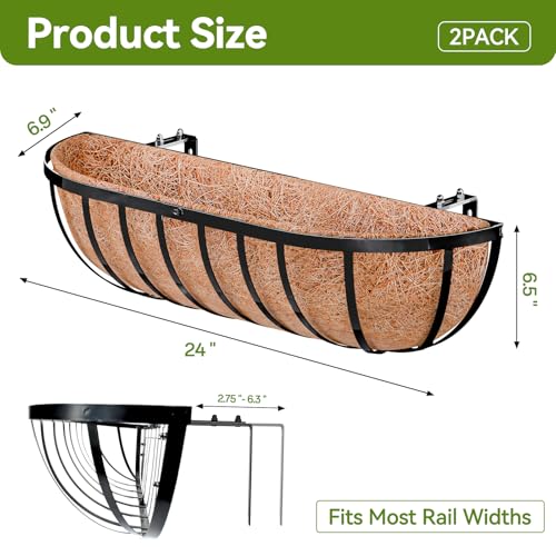 Halatool 24 Inch Railing Planter Box, 2 Pack Trough Planter Box for Outdoor - color: Semi-circle