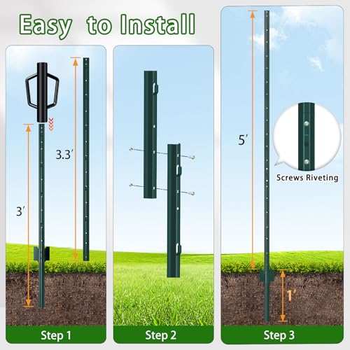 Green Metal Fence Post, Splicing 6 feet, T Post for Garden Fence, 8-Pack - color: Green, size: 6 FT- 8PACK-GREEN SPLICING