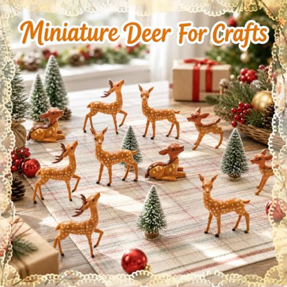 Exasinine 12 Pcs Mini Deer Figurines, Woodland Animal Decor