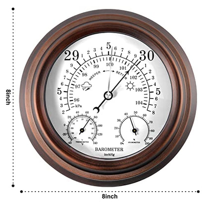 8 in Steel Barometer Thermometer Hygrometer Weather Station Wall Mounted