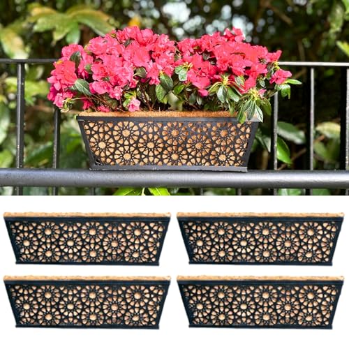 LaLaGreen Garden Wall Planter (16 in, 4 Pack) Black Window Box with Liner - size: 16" (41cm) x 4 pack