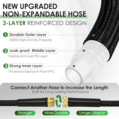 75FT Garden Hose Non-Expanding Flexible Water Hose With Sprayer Nozzle Lightweight Portable High Pressure Kink Resistant & Leakproof Durable Black Pipe For Garden Yard Lawn - size: 75FT