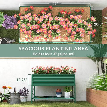 Outsunny Raised Garden Bed with Galvanized Steel Frame, Green - color: Green
