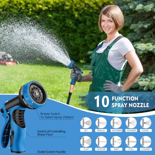 100 ft Expandable Garden Hose - Superior Strength 3750D - 3 -Layer Latex Core Garden HoseS - Expanding Water hoses - Extra Strong Brass Connectors/Storage Bag