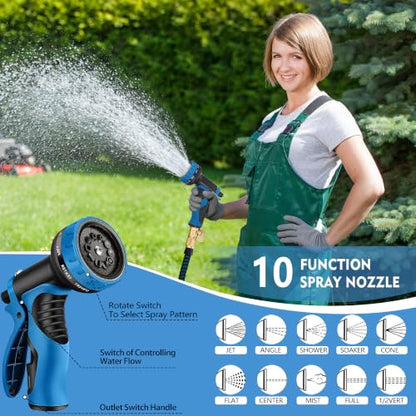 100 ft Expandable Garden Hose - Superior Strength 3750D - 3 -Layer Latex Core Garden HoseS - Expanding Water hoses - Extra Strong Brass Connectors/Storage Bag