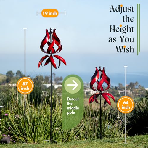 Red Tulip Wind Spinners Outdoor - 87" H Large Yard Spinners